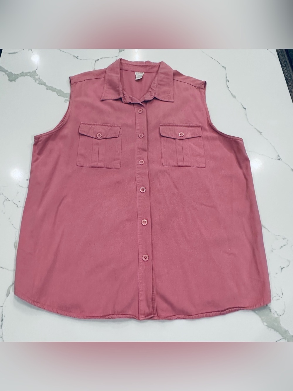 Vintage Cherokee Pink Denim Chambray Sleeveless Button Up Shirt Plus Size 22W